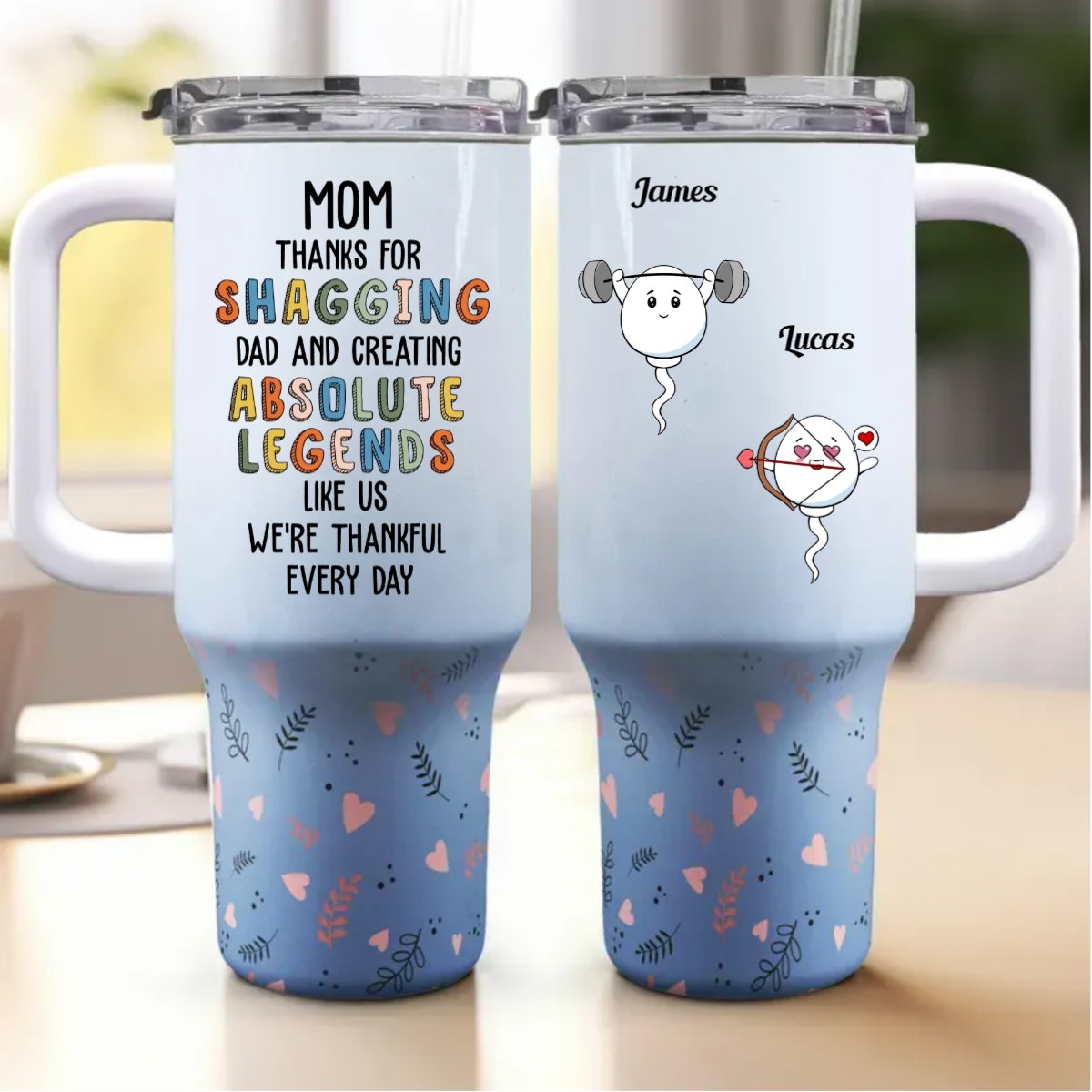 40oz Couple - Mom Thanks For Shagging Dad And Creating ABsolute Legend - Personalized Tumbler With Handle - The Next Custom Gift