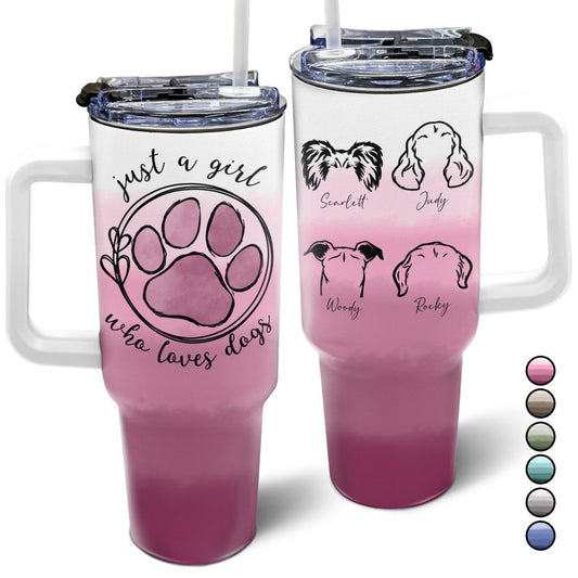40oz Dog Lovers - Just A Girl Who Loves Dogs - Personalized Photo Tumbler With Handle - The Next Custom Gift