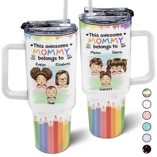 40oz Family - This Awesome Mommy Belongs To - Personalized Tumbler With Handle - The Next Custom Gift