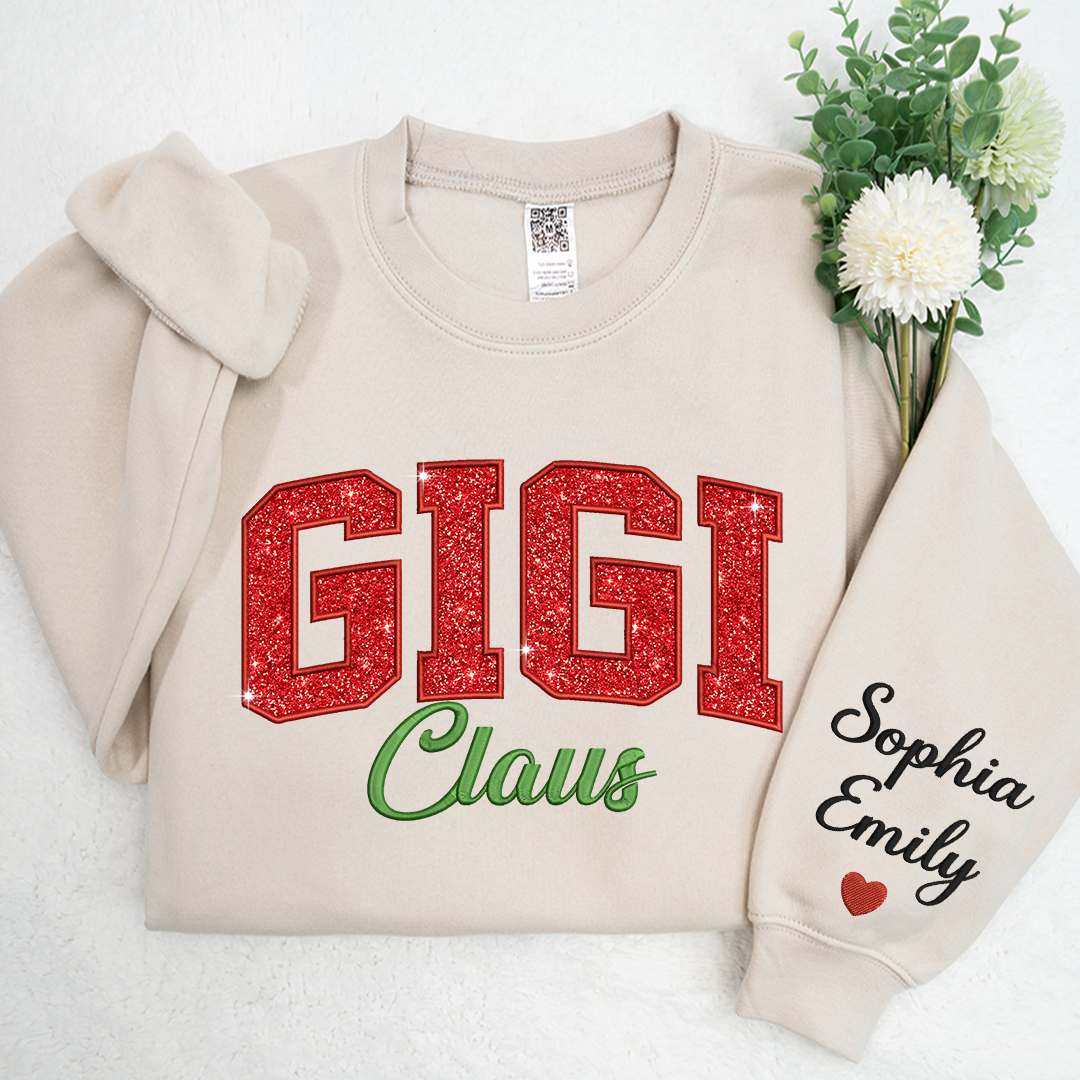 Mimi Claus Glitter Embroidered And GrandKids Sweatshirt