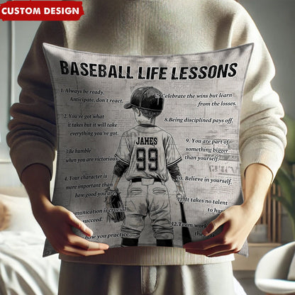 Personalized Kid Baseball Life Lessons Pillow-Gift For Young Baseball Lovers