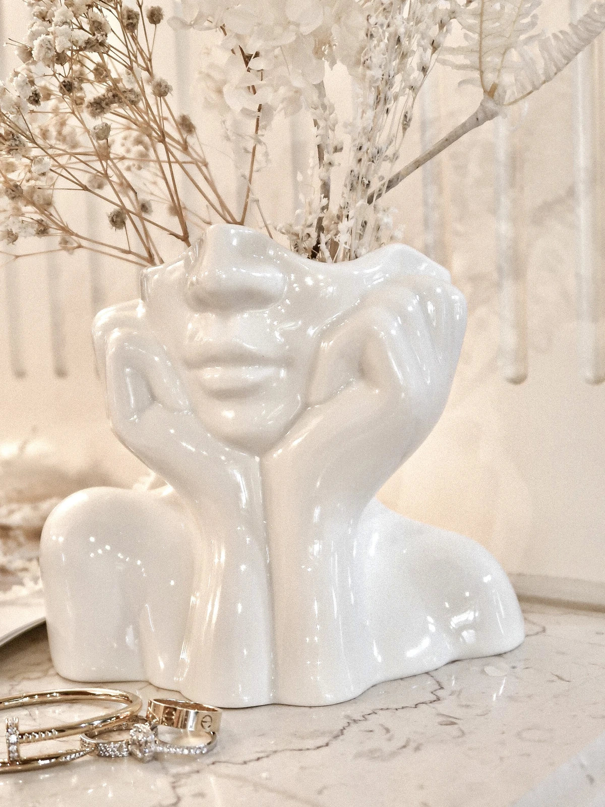 Angelica Ceramic Vase decorated with modern white and grey florals.