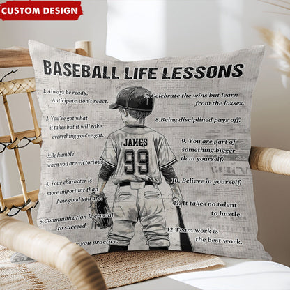 Personalized Kid Baseball Life Lessons Pillow-Gift For Young Baseball Lovers