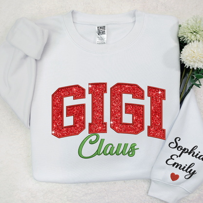 Mimi Claus Glitter Embroidered And GrandKids Sweatshirt