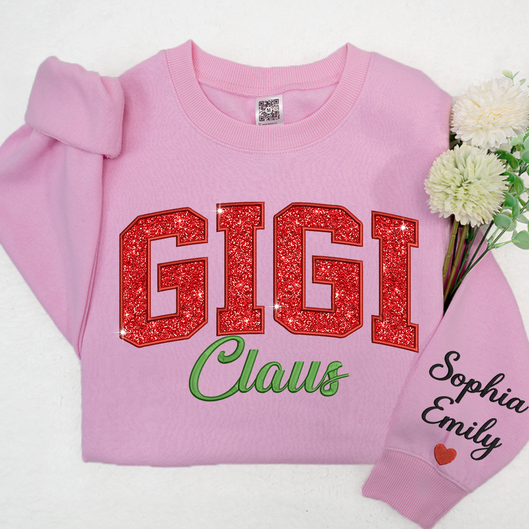 Mimi Claus Glitter Embroidered And GrandKids Sweatshirt