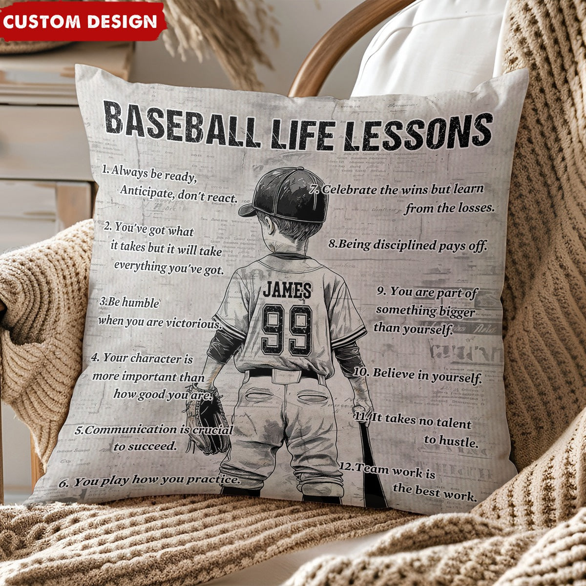 Personalized Kid Baseball Life Lessons Pillow-Gift For Young Baseball Lovers