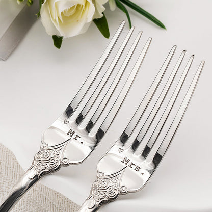 Personalized Vintage Wedding Forks with Laser Engraving Mr. Mrs. and Date Anniversary Wedding Engagement Gift for Couple Set of 2 with Kraft Paper Box