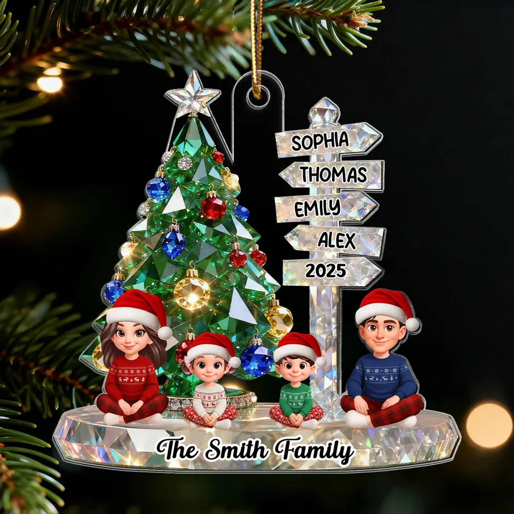 3D Effect Flat Christmas Sign Posts Beautiful Family Together - Personalized Acrylic Ornament - Gift For Family