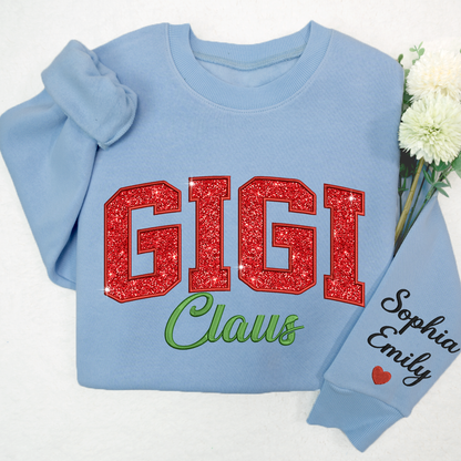 Mimi Claus Glitter Embroidered And GrandKids Sweatshirt