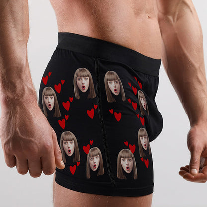 Personalised Face Photo Boxer Brief with Love Hearts I Sucked It So Its Mine Funny Quote Men's Underwear Valentine's Day Birthday Gift for Him