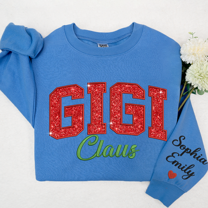 Mimi Claus Glitter Embroidered And GrandKids Sweatshirt