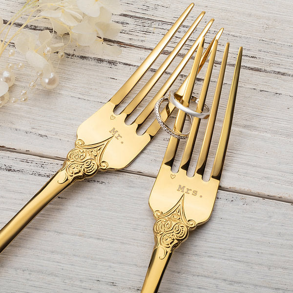 Personalized Vintage Wedding Forks with Laser Engraving Mr. Mrs. and Date Anniversary Wedding Engagement Gift for Couple Set of 2 with Kraft Paper Box