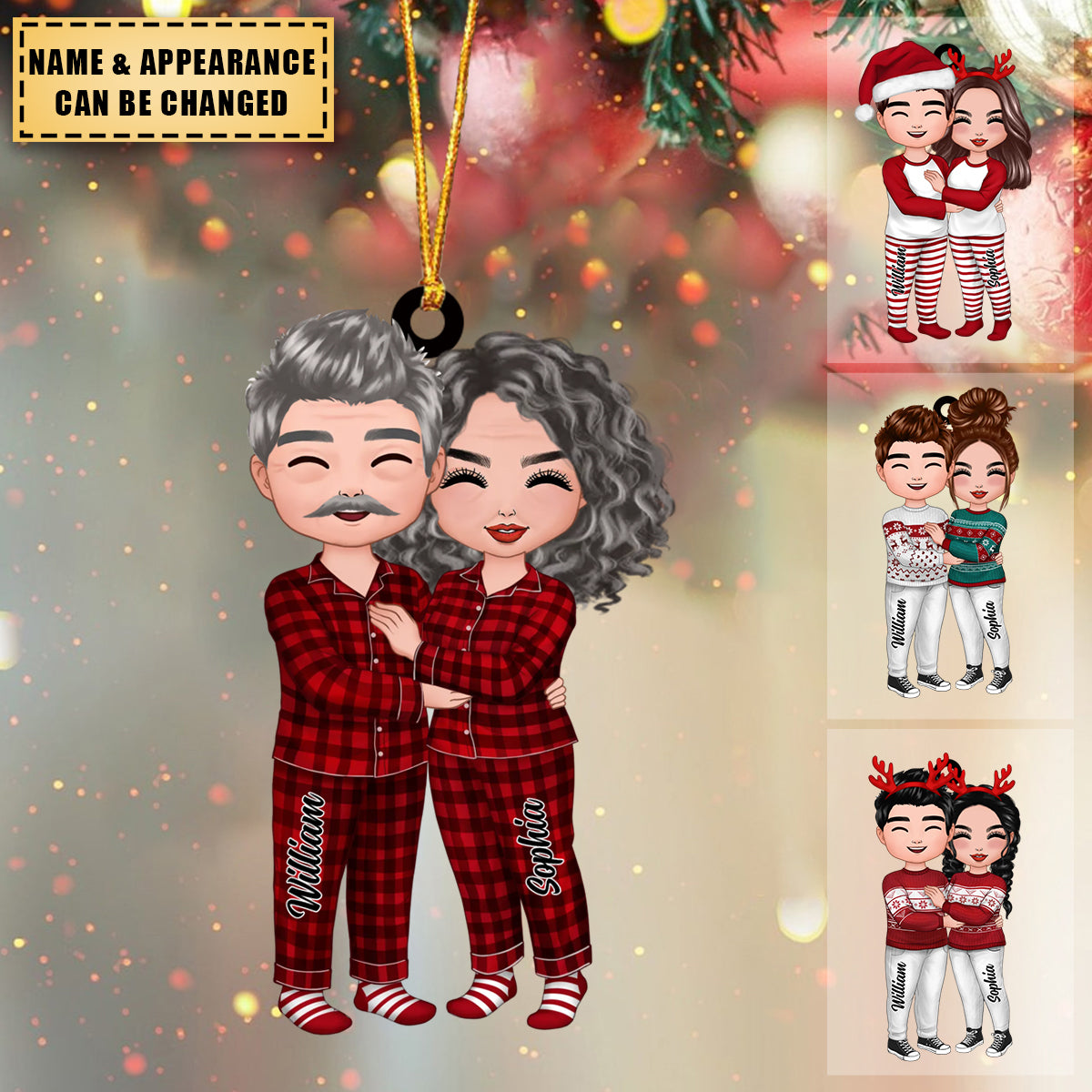 Christmas Doll Couple Standing Hugging - Personalized Ornament