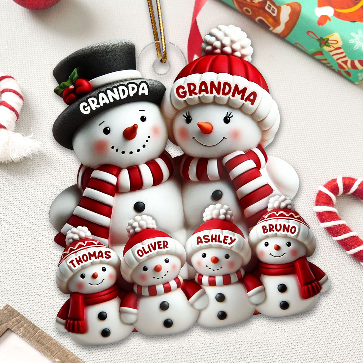 3D Effect Cute Snowman Family Christmas Decor Personalized Acrylic Ornament