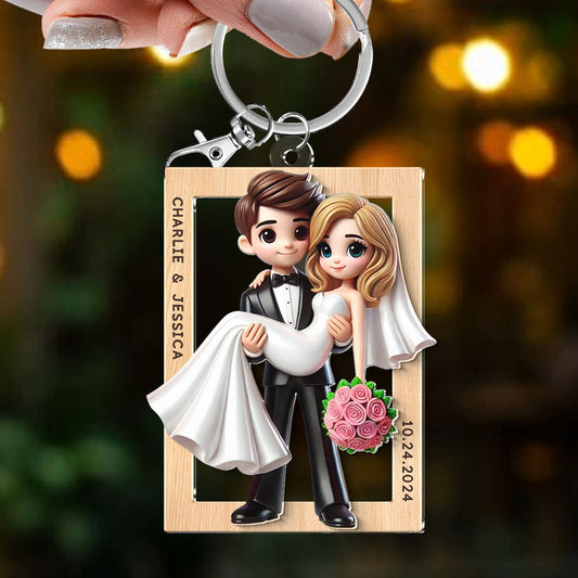 3D Effect Personalized Mr Mrs Married Couple - Personalized Acrylic Keychain