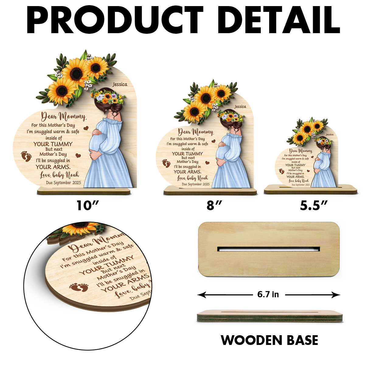 Personalized Pregnant Mom Baby Bump Wooden Plaque, Pregnancy Announcement, Expecting Parents, Mother's Day Gift for Mom