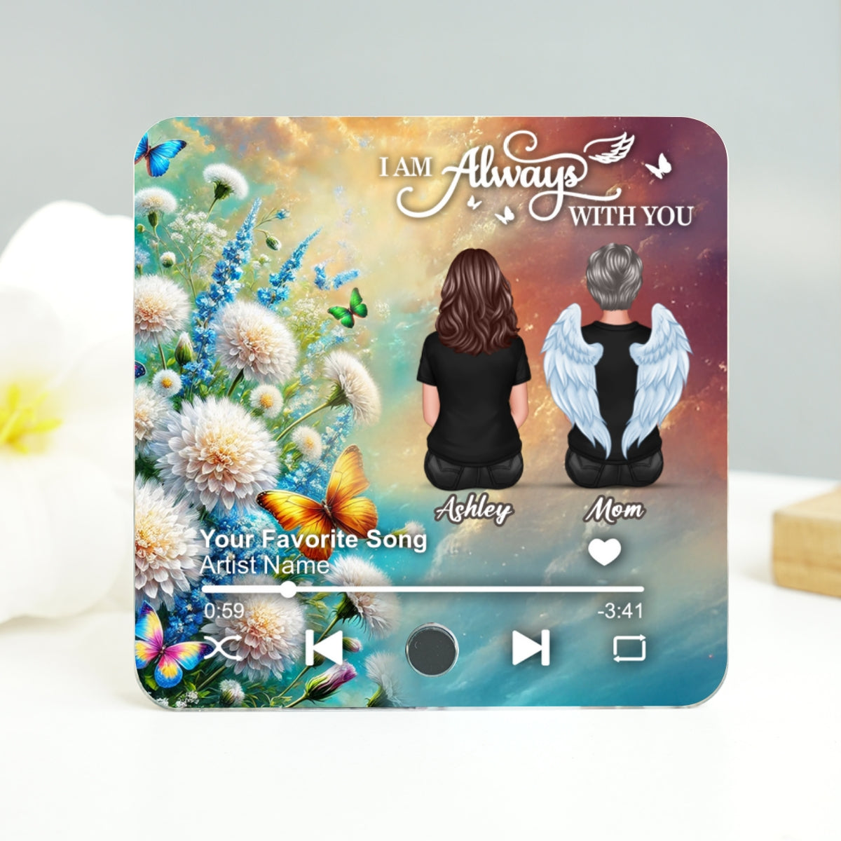 Realistic Dandelion Flowers Family Members Memorial Personalized Music Fridge Magnet, Sympathy Gift