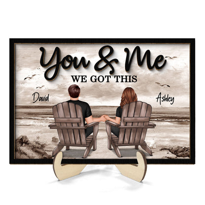 Retro Vintage Back View Couple Sitting Beach Landscape Personalized 2-Layer Wooden Plaque