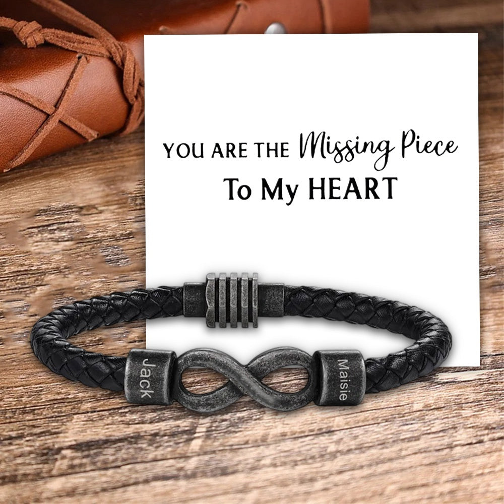 Personalized Dual Name Infinity Leather Bracelet - Gift For Man Bracelet