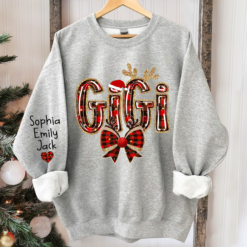 Custom Coquette Bow Christmas Sweatshirt for Grandma, Perfect Gift for Gigi and Grandkids