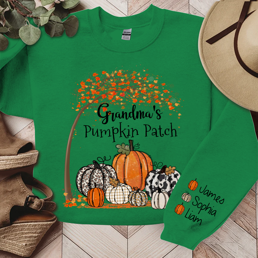 Grandma's Pumpkin Patch Autumn Sweatshirt, Custom Grandma & Kids Fall Autumn, Grandma Gift TH Sweatshirt