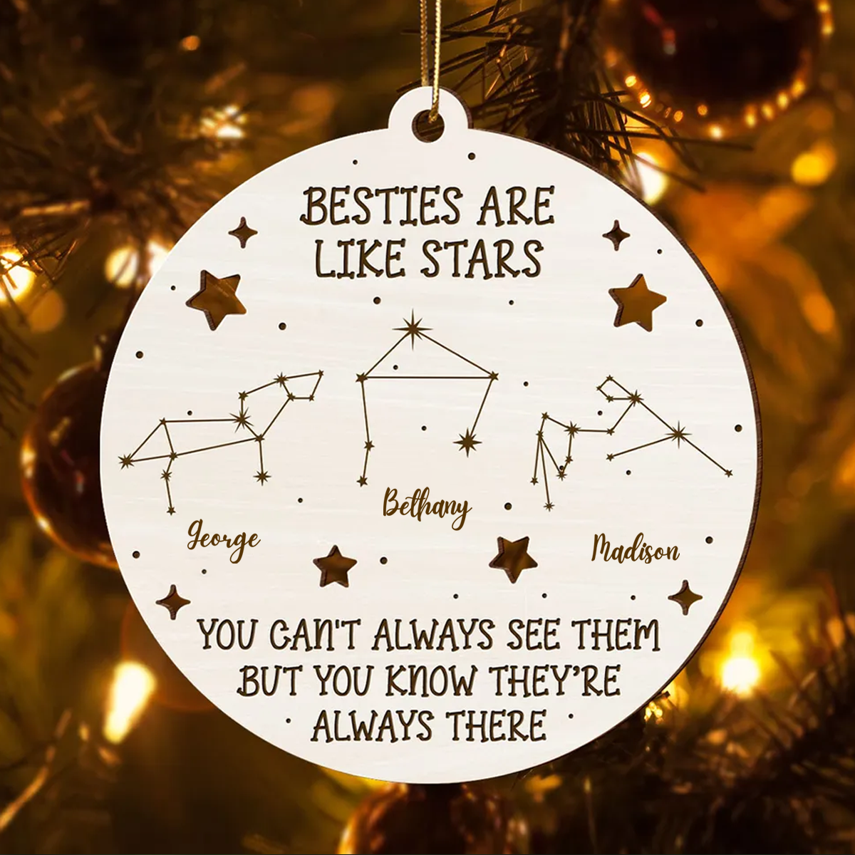 Friends Are Like Stars Zodiac Sign Personalized Wooden Ornament