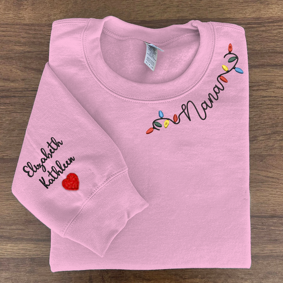 Nana Light Christmas Embroidered Sweatshirt, Custom Nana & Kids, Grandma Gift Sweatshirt