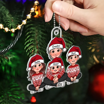 Animated Grandma Grandkids Sitting Christmas Personalized Acrylic Ornament