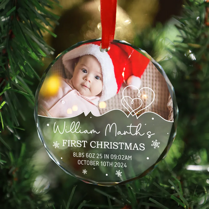 Baby's Frist Christmas Photo Upload Personalized Acrylic Ornament, Christmas Gift For New Mom New Dad