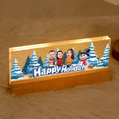 Happy Holiday Funny Family, Custom Photo, Personalized Family Photo Acrylic Block LED Night Light, Family Keepsake