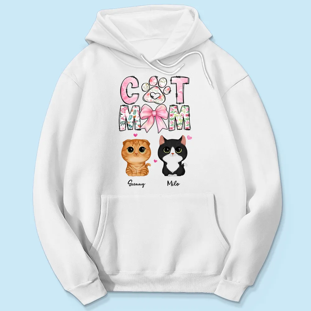 Cat Mom Pink Coquette Personalized Shirt, Watercolor Cute Cat, Gift for Cat Moms