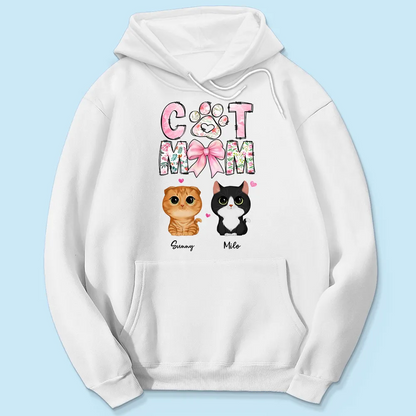 Cat Mom Pink Coquette Personalized Shirt, Watercolor Cute Cat, Gift for Cat Moms