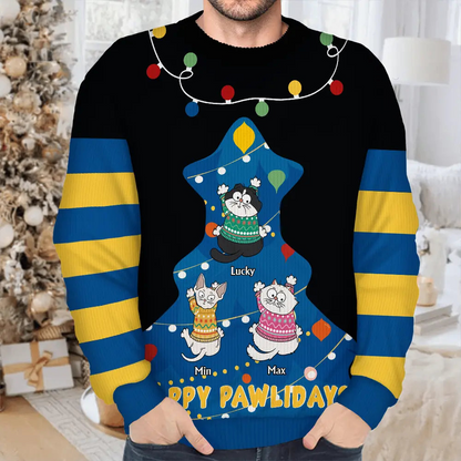 Cat Climbing Christmas Tree - Personalized Unisex Ugly Sweater