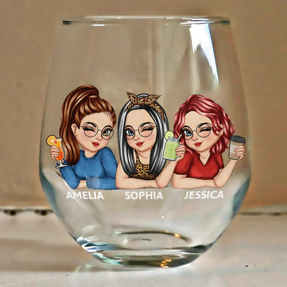 Because Of You I Laugh A Little Harder Besties - Personalized Stemless Wine Glass