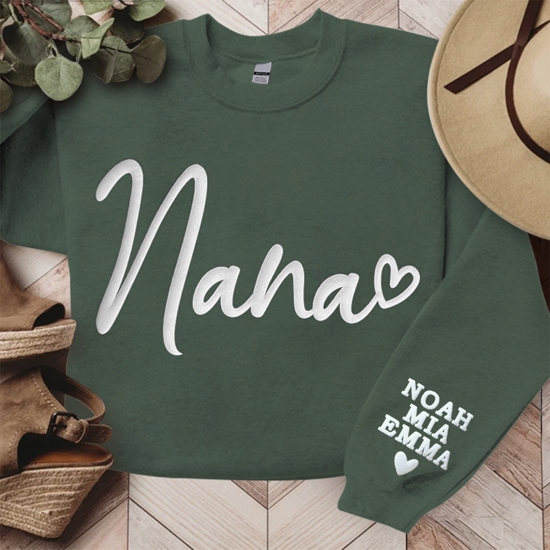 Personalized Nana Sweatshirt With Kid Names On Sleeve, Gift For Grandma TH Sweatshirt