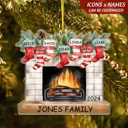 Personalized Christmas Stocking Fireplace Name Ornament