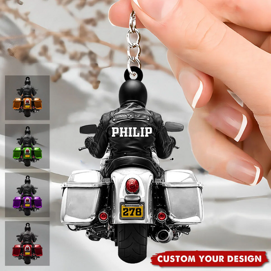 Motorcycle Guy Personalized Keychain, Gift For Biker Lover