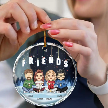 Friends Besties Sisters Brothers Sitting Together Chibi - Personalized Circle Acrylic Ornament