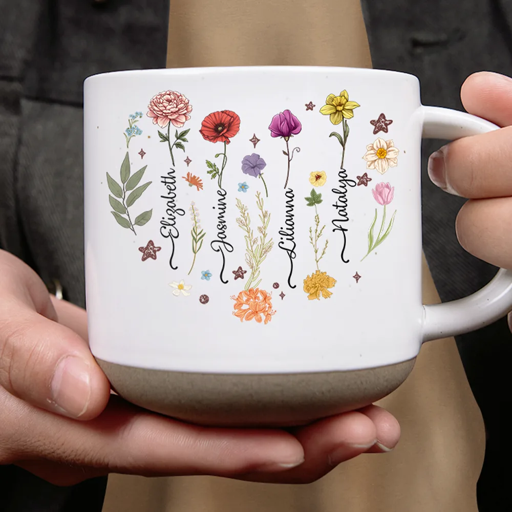 Birth Month Flower Heart - Personalized Pottery Mug