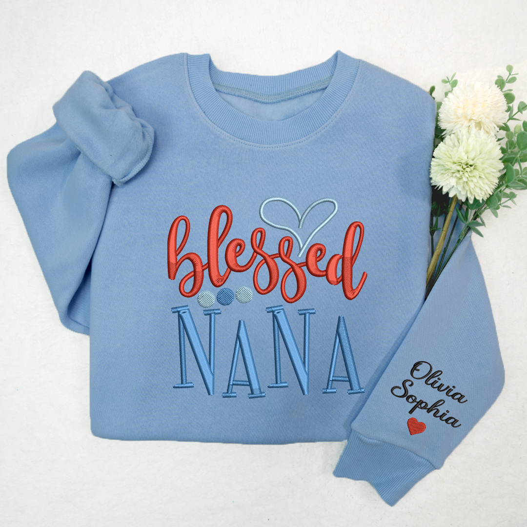 Embroidery Design Heart Blessed Nana And Kids, For  Give Grandma