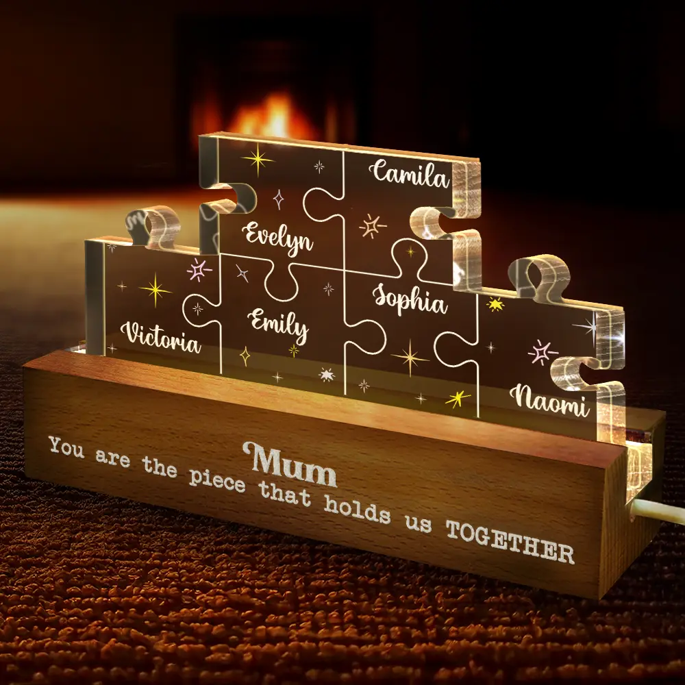 Mother You Are The Piece That Holds Us Together Family Puzzle - Personalized Custom Shaped LED Light