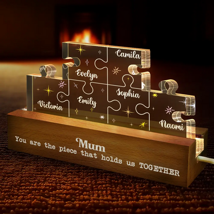 Mother You Are The Piece That Holds Us Together Family Puzzle - Personalized Custom Shaped LED Light