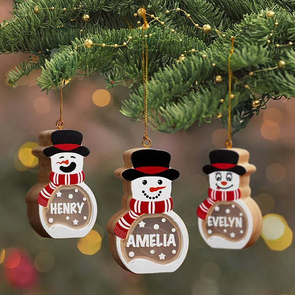 Personalised Cute Snowman LED Light Wooden Ornament with Name Christmas Tree Stocking Decor Winter Holiday Party Favors Gift for Family Kids