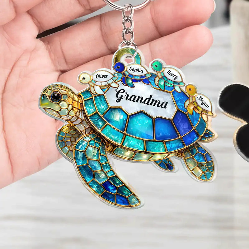 Turtle Stained Glass Mom Grandma - Personalized Acrylic Keychain