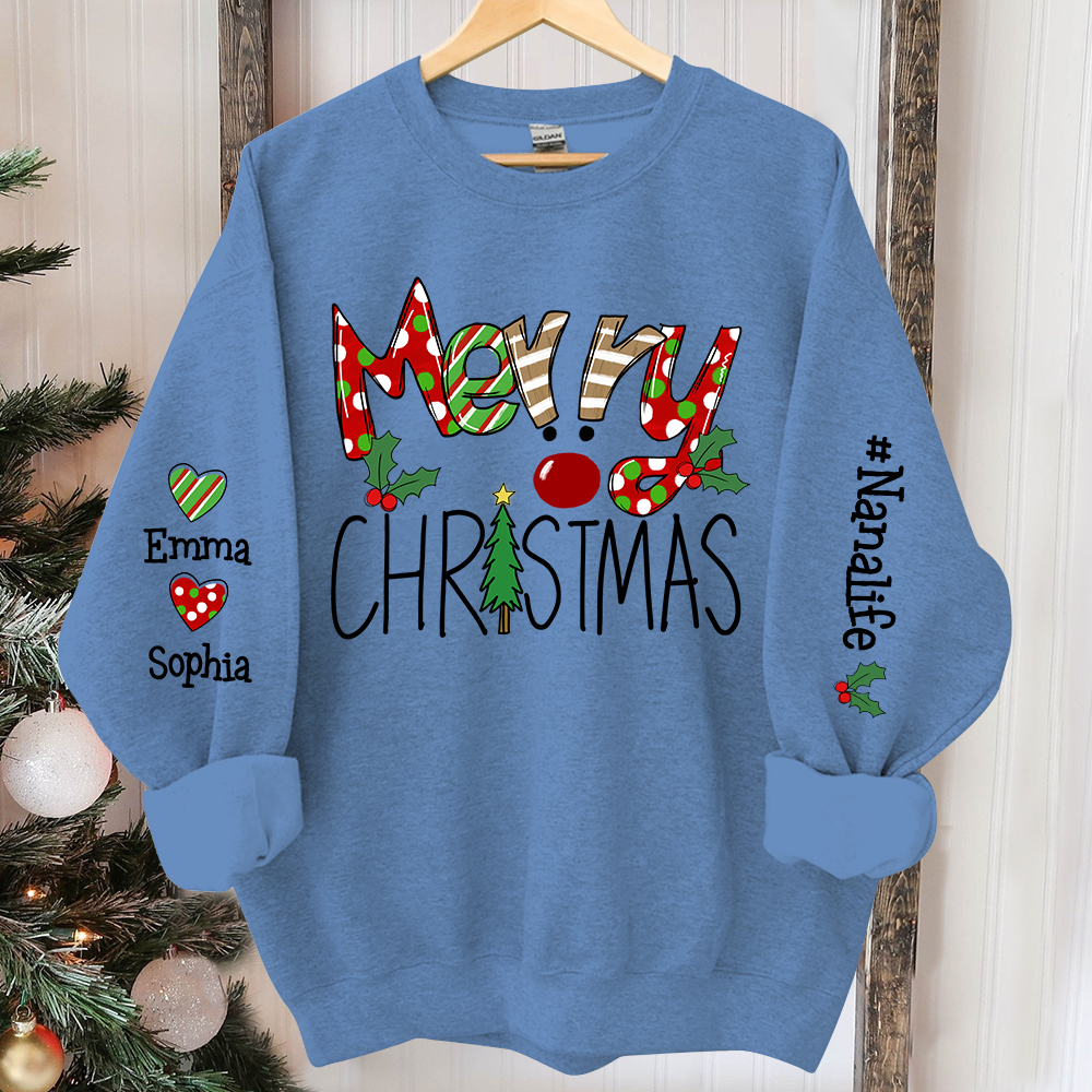 Merry Christmas Sweatshirt, Custom Nana And Kids Christmas, Grandma Gift TH Sweatshirt