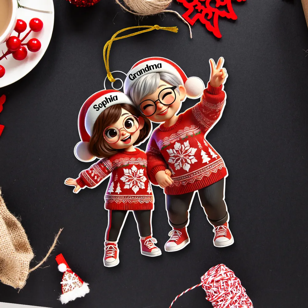 3D Effect Happy Christmas Grandma Grandkids Personalized Acrylic Ornament, Gift For Granddaughter