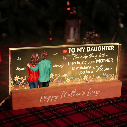 To My Daughter From Mom Happy Mother's Day Floral Personalized Acrylic Block LED Night Light, Mother's Day Gift For Daughter