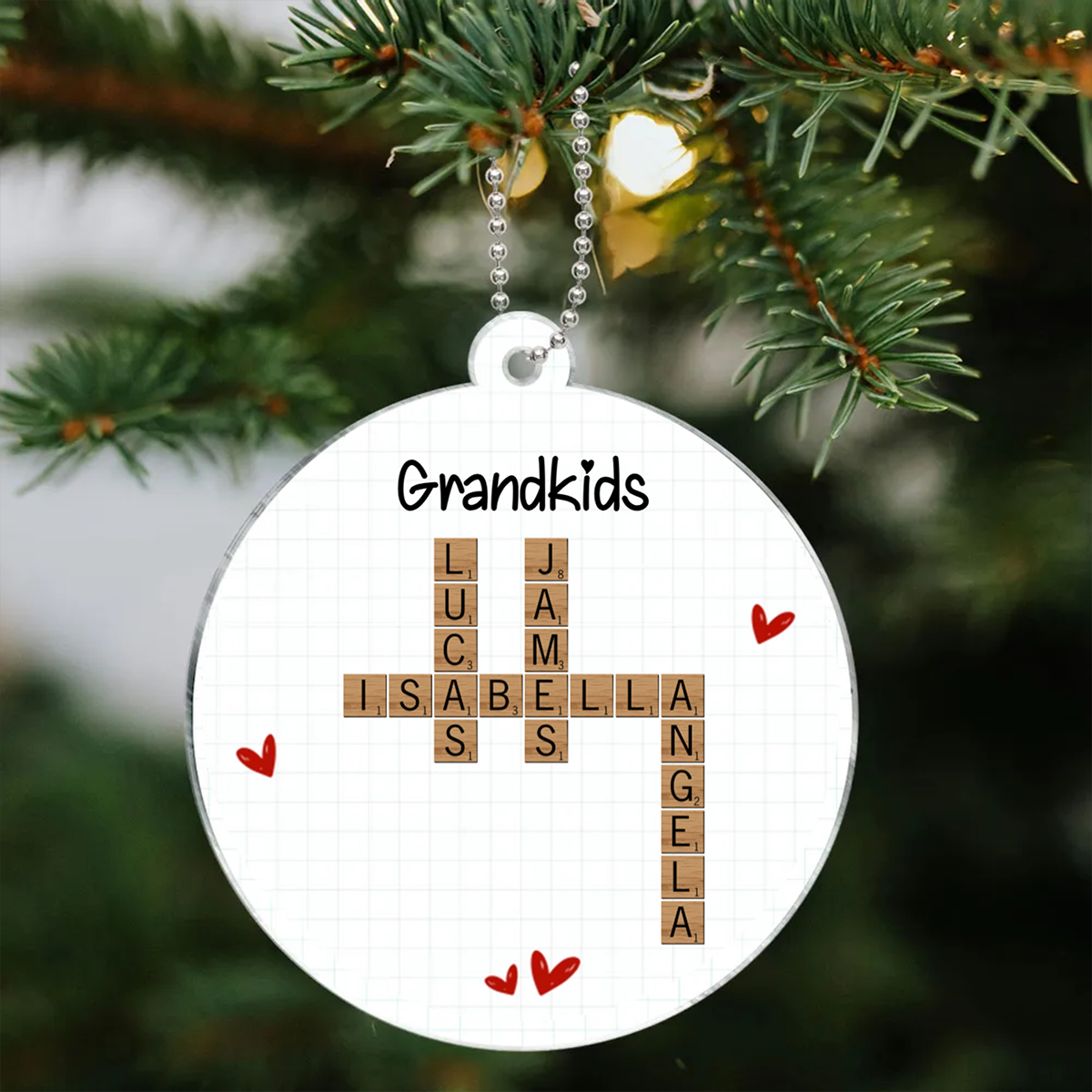 Grandkids Unique Crossword Art Puzzle Personalized Acrylic Ornament, Gift For Grandma Grandparents