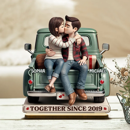 Couple On Truck Personalized Standing Wooden Plaque, Heartfelt Gift For Couple, For Him, For Her, Boyfriend, Girlfriend, Husband, Wife