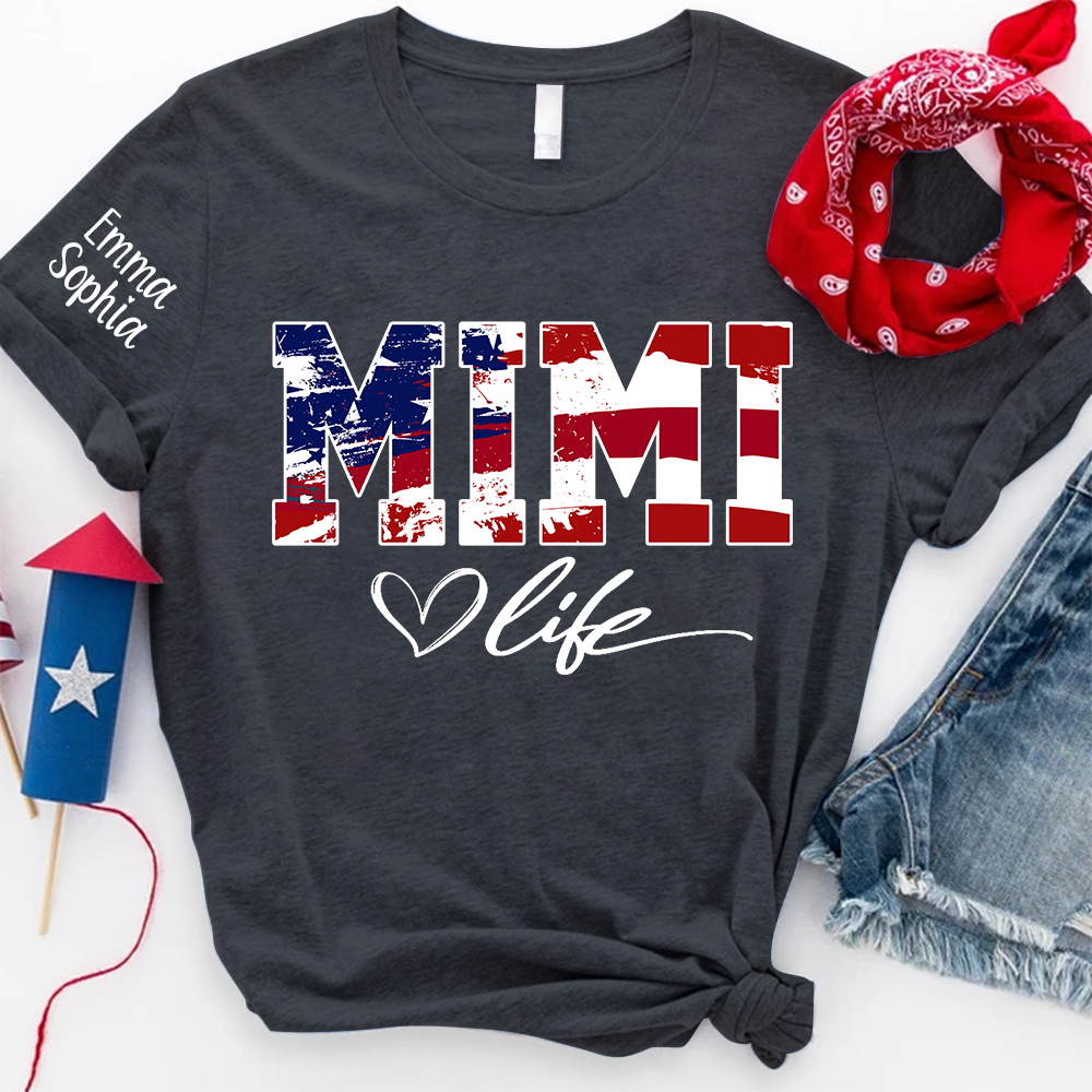 Mimi Life Flag 4th Of July Shirt, Custom Grandma With Kids TH T-Shirt